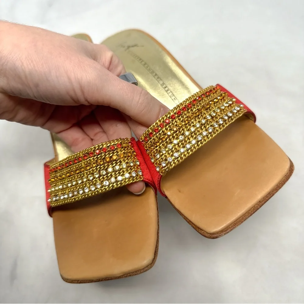 Giuseppe Zanotti Vicini Vintage Y2K Rhinestone Square Toe Slide Mule Sandal Heel